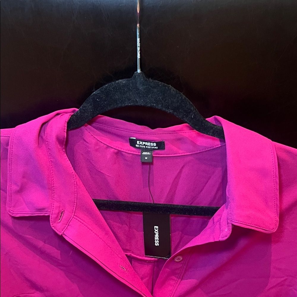 Express Fuchsia Button-Down Shirt - Picture 2 of 3
